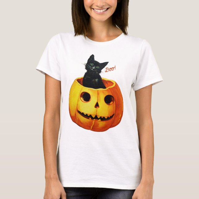 Kat i Pumpkin Halloween T Shirt (Framsida)