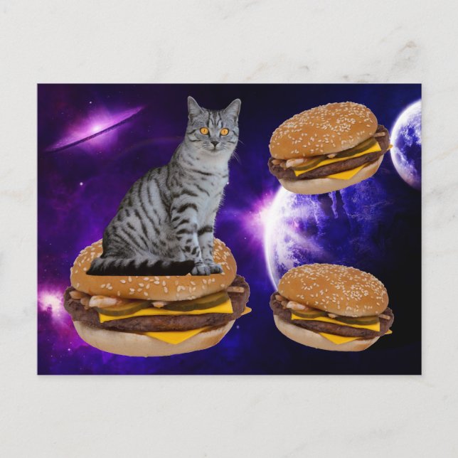 KAT I RYMDEN MED CHESEBURGERS POSTCARD VYKORT (Framsida)
