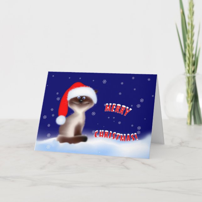 Kat i Santa Hat Helgkort (Framsida)