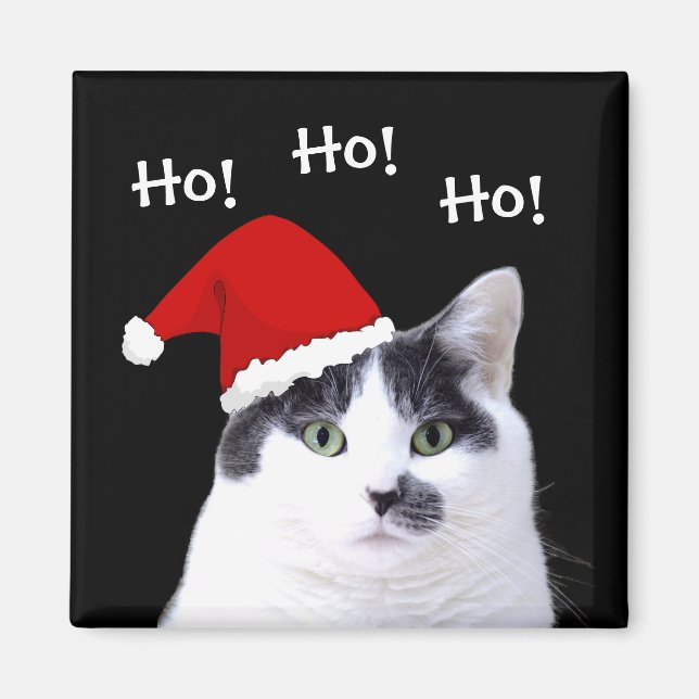 Kat i Santa Hat Ho Ho Ho Magnet (Framsidan)