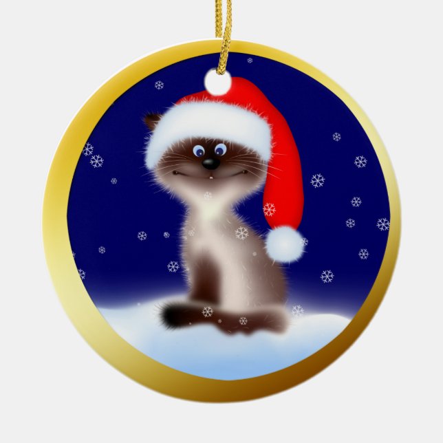 Kat i Santa Hat Julgransprydnad Keramik (Framsidan)