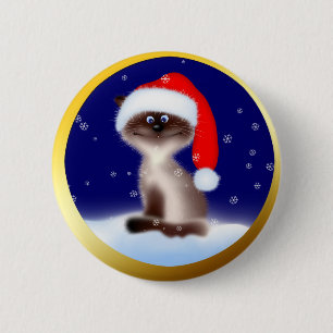 Kat i Santa Hat Knapp