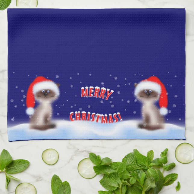 Kat i Santa Hat Kökshandduk (Vikta)