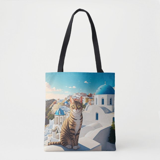 Kat i Santorini Greece Cyclades Travel Tygkasse (Framsida)