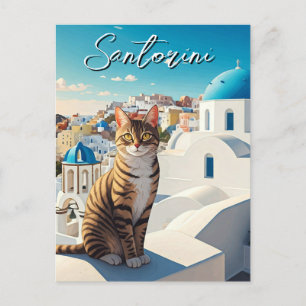 Kat i Santorini Greece Cyclades Travel Vykort