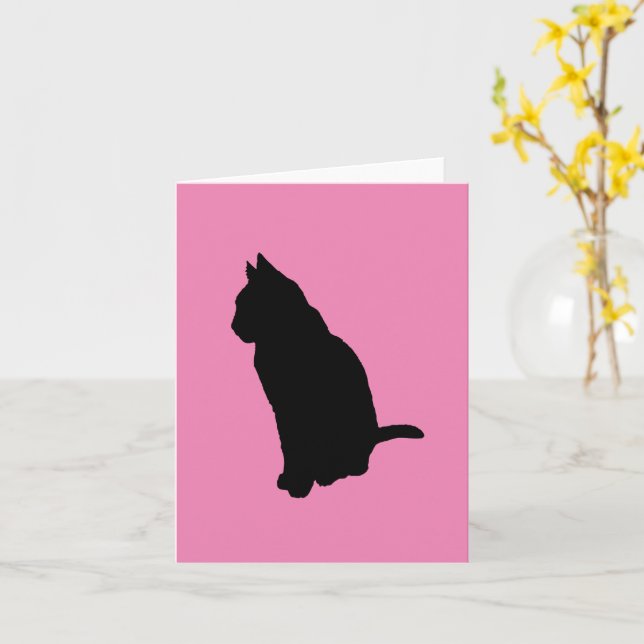 Kat i Sitta-läge, utskuren Silhouette-vektor Kort (Gul blomma)