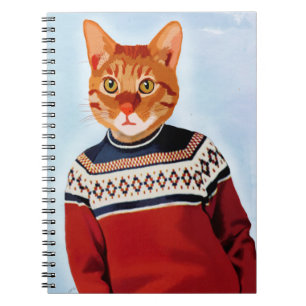Kat i Ski Sweater Anteckningsbok Med Spiral
