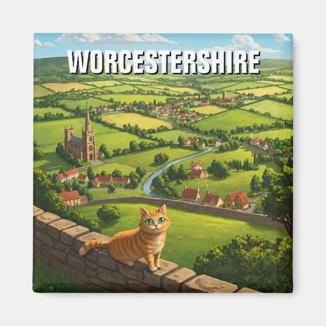 Kat i Worcestershire England Travel Magnet (Framsidan)
