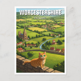 Kat i Worcestershire England Travel Vykort