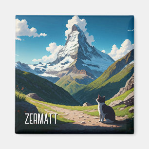 Kat i Zermatt Schweiz Matterhorn Magnet