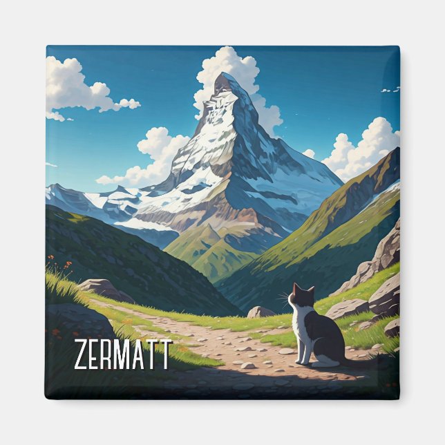 Kat i Zermatt Schweiz Matterhorn Magnet (Framsidan)