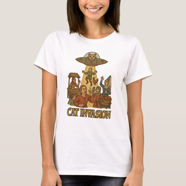Kat Invasion UFO T Shirt (Framsida)