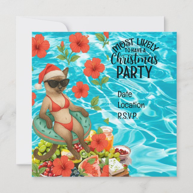 Kat jul Bassäng Party för jul i juli Inbjudningar (Framsida)