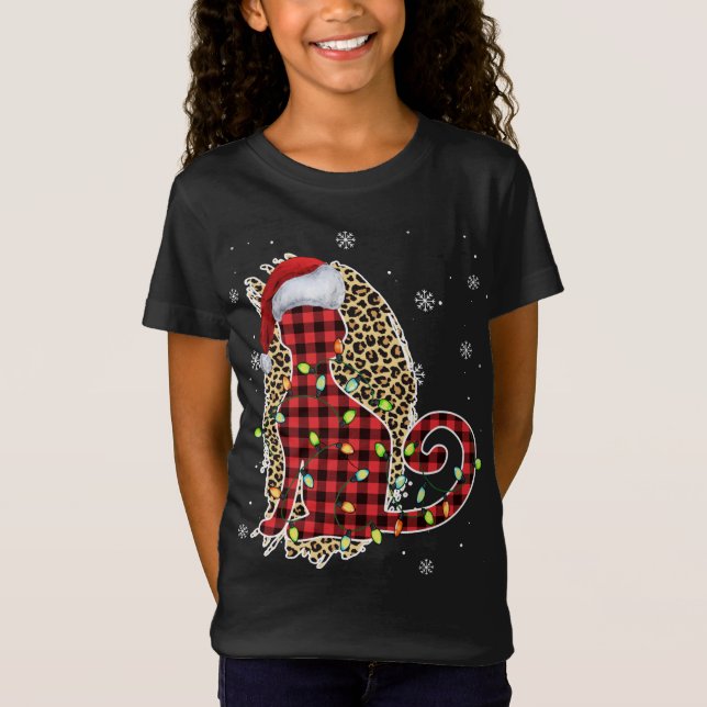 Kat jul Leopard Buffalo Play Red Santa Hat T Shirt (Framsida)