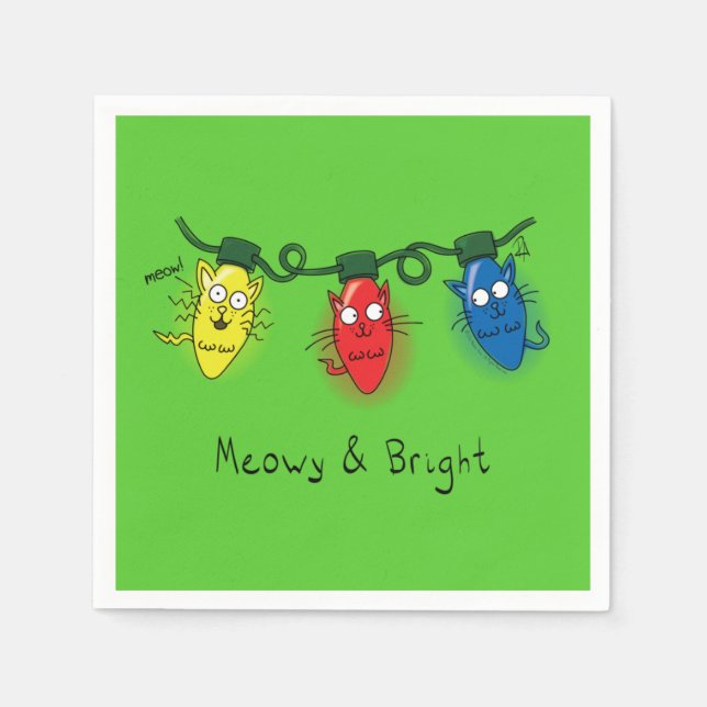 Kat jul Ljus Funny Meowy och Bright Pappersservett (Framsidan)