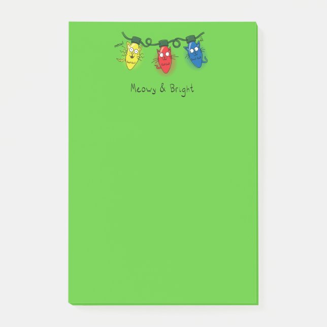 Kat jul Ljus Funny Meowy och Bright Post-it Block (Framsida)