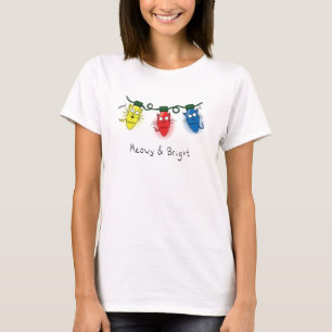 Kat jul Ljus Funny Meowy och Bright T-Shir T Shirt