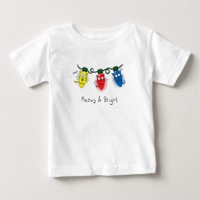 Kat jul Ljus Funny Meowy och Bright T Shirt (Framsida)