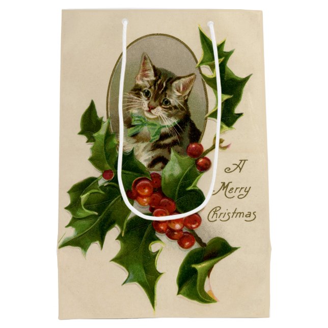 Kat jul Merry Holly Kitten Antique Art (Baksidan)