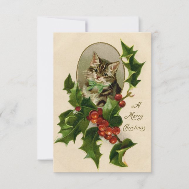 Kat jul Merry Holly Kitten Antique Art (Framsida)