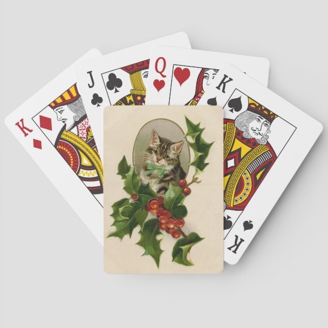 Kat jul Merry Holly Kitten Antique Art Casinokort (Baksidan)