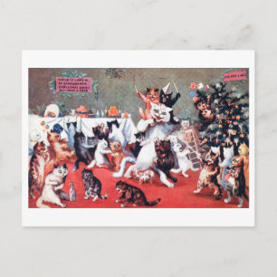 Kat jul Party med Kittens, Louis Wain Postc Vykort