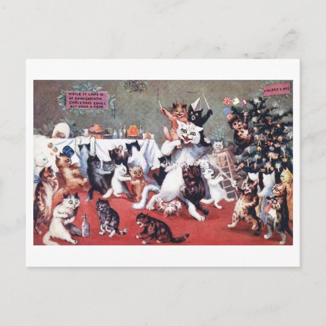 Kat jul Party med Kittens, Louis Wain Postc Vykort (Framsida)