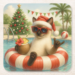 Kat jul Sommaren juli Bassäng Party Underlägg Papper Kvadrat