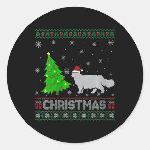 Kat Julafton Träd Lighting Ugly Christm (kvinna) Runt Klistermärke