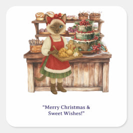 Kat Julbakeri tema för Kattälskare Fyrkantigt Klistermärke