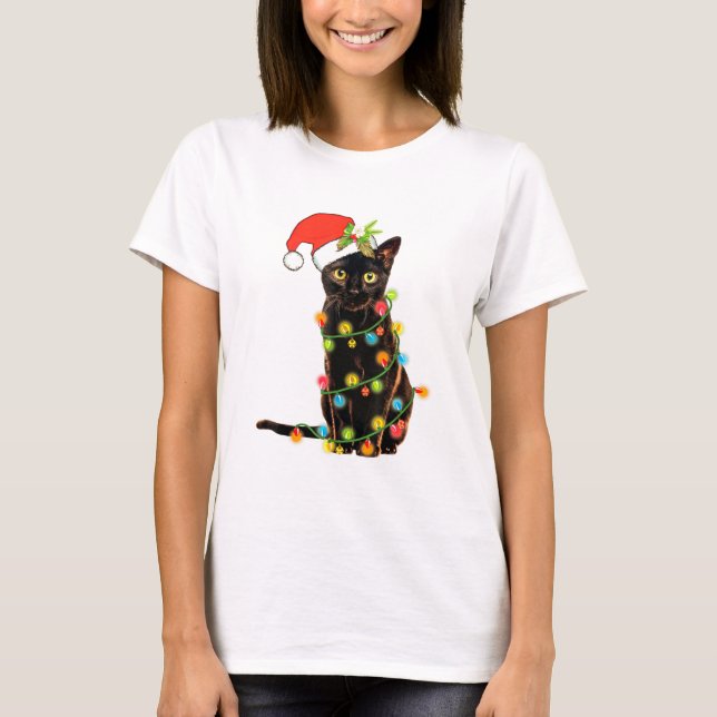 Kat jultomte Meowy Julgran Cat T Shirt (Framsida)