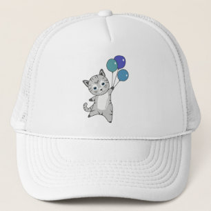 Kat Kitten Balloons Cute Animals Grått Cats Keps