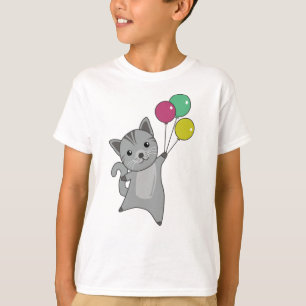 Kat Kitten Balloons Cute Animals Grått Cats T Shirt