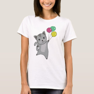Kat Kitten Balloons Cute Animals Grått Cats T Shirt