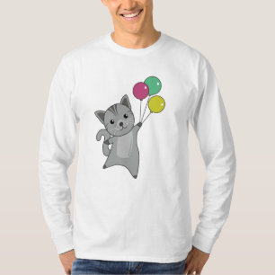 Kat Kitten Balloons Cute Animals Grått Cats T Shirt
