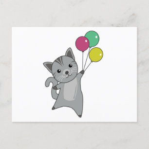Kat Kitten Balloons Cute Animals Grått Cats Vykort