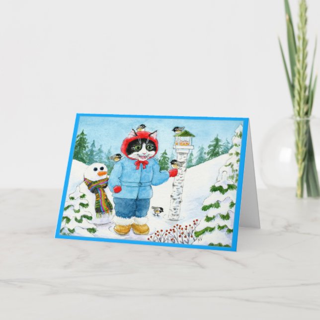 KAT Kitten Bird Feeder-hälsningskort Helgkort (Framsida)