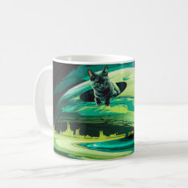 Kat Konstig Space liggande Surreal Coffee Mugg Grö