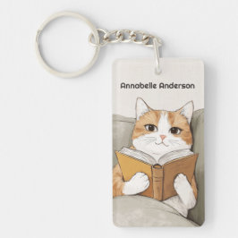 Kat Läsa en Bok personalize Nyckelring
