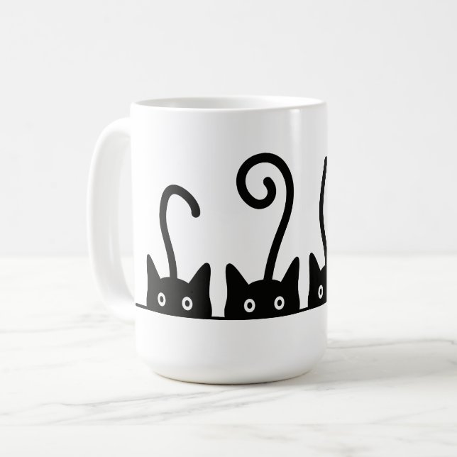 Kat lijn tekening. Drie katjes. Wereld Kattendag. Kaffemugg (Framsida vänster)
