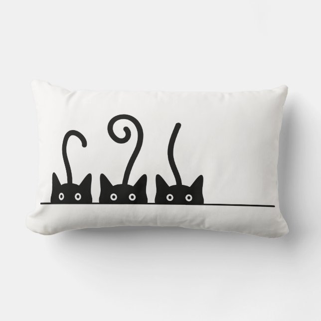 Kat lijn tekening. Drie katjes. Wereld Kattendag. Lumbarkudde (Framsida)