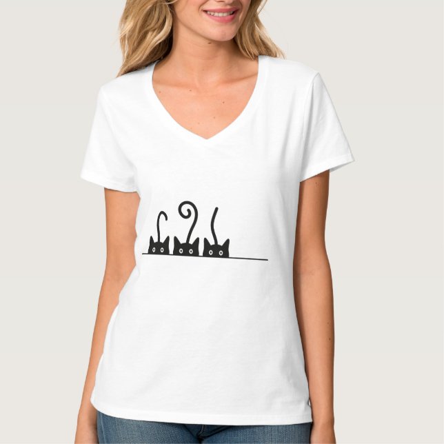 Kat lijn tekening. Drie katjes. Wereld Kattendag. T Shirt (Framsida)