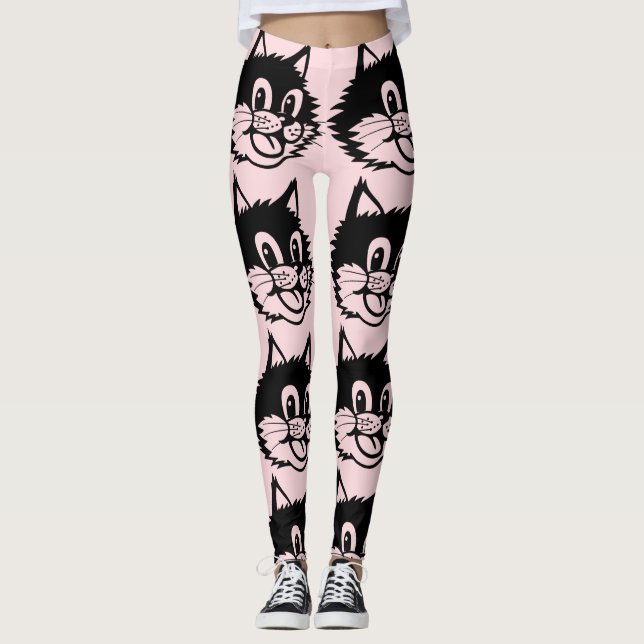KAT LOVER CAT SMILE RETRO LEGGINGS YOGA BYXOR (Framsida)