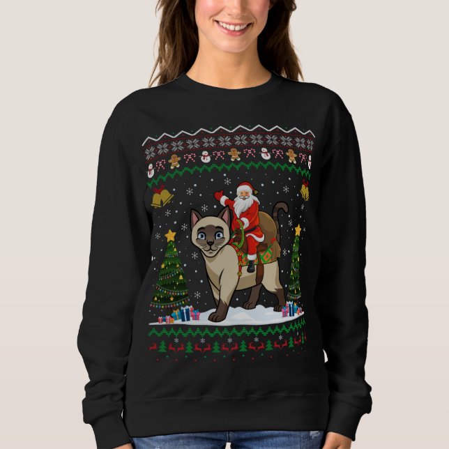 Kat Lover Santa Riding Siamese Cat Ugly Ch T Shirt (Framsida)