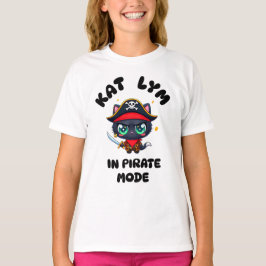 Kat Lym Cute Black Cat Pirate Art T Shirt