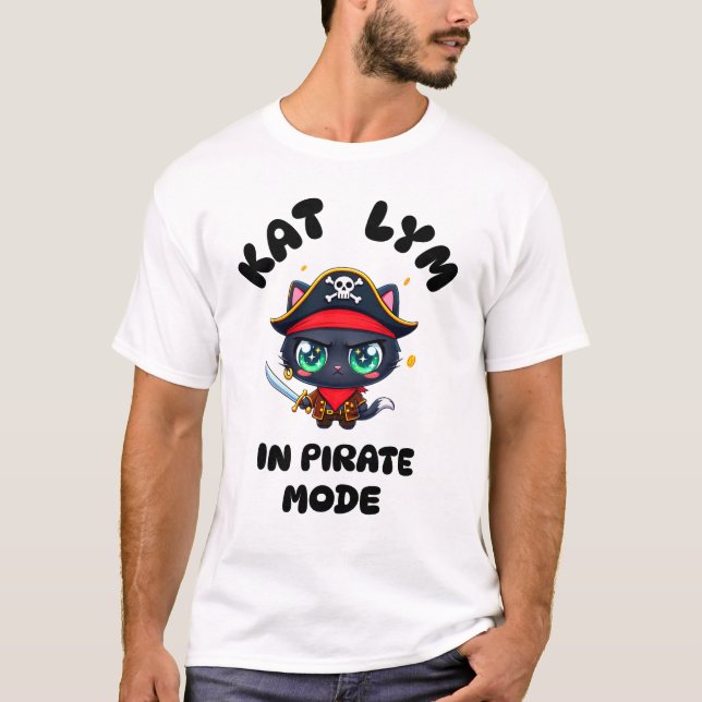 Kat Lym Cute Black Cat Pirate Art T Shirt (Framsida)