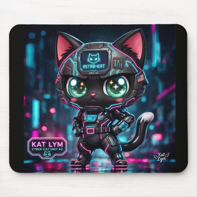 Kat Lym Cyberpunk Mecha Cat Desk Mat - Astro-Kat  Musmatta (Framsidan)