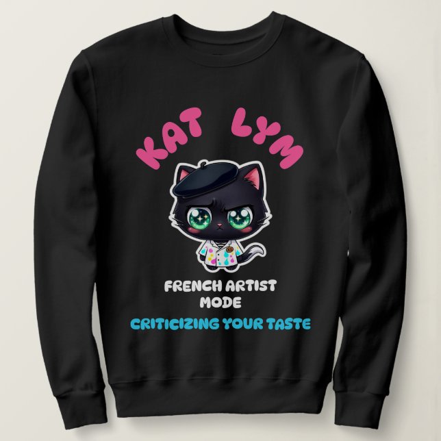 Kat Lym French Artist Mode Cat Sticker. T Shirt (Design framsida)