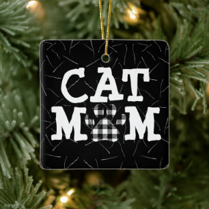 Kat Mamma Pawprint med katthår Julgransprydnad Keramik