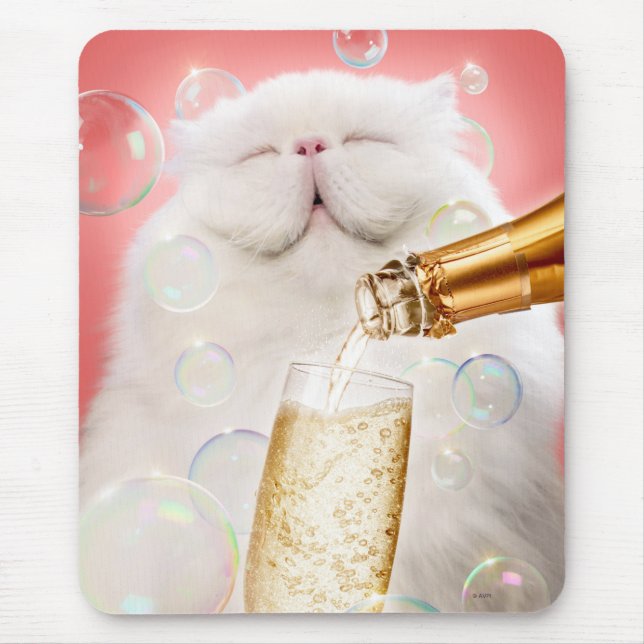 Kat med champagne musmatta (Framsidan)